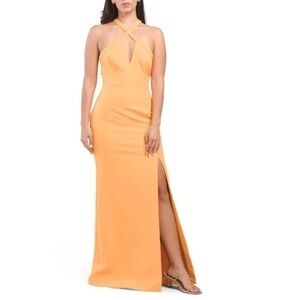 BCBGMaxAzria Orange Cross-Neck Maxi Dress